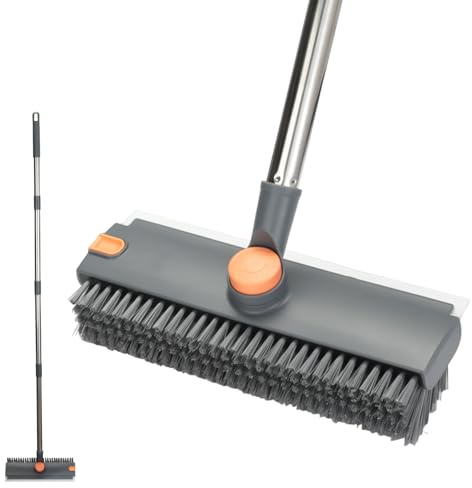 VINATO 2 in 1 Spazzolone per Pavimenti con Raschietto, 360° Rotante Spazzola per Fughe con Setole Rigide, con Manico Lungo 134 cm, per la Pulizia di Terrazze, Bagni, Piastrelle, Cucine, Pareti