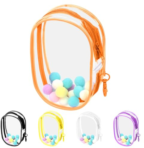 Swpeet 3Pcs 3 Sizes 4.1/ 6.1/ 6.7 Inch Orange Doll Clear Figure Display Bag Portable Small Doll Storage Bag with Keychain, Hanging Blind Box Organizer Zipper Closure for Showing Off Blind Boxes