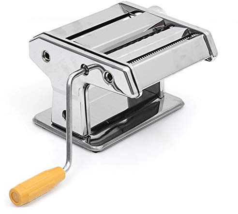 Belfoyer Nudelmaschine Manuell aus Edelstahl, Pasta Maker mit 6 Einstellbaren Teigstärken & 2 Schneidmessern, Pastamaschine für Spaghetti, Fettuccine, Lasagne – Stabil & Leicht zu Reinigen (Ein Stück)
