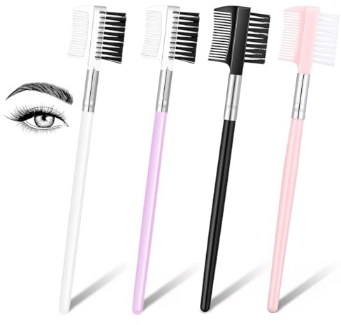 BDEPSTR Pettine Sopracciglia,4 Pcs Pennello per Sopracciglia,Pettine per Ciglia a Doppia Testa,2 in 1 Pettines per Sopracciglias,per Ciglia Strumenti Professionali per Trucco Degli Occhi