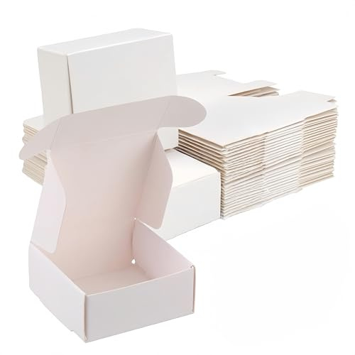 AnBoxiaodian 100 stycken presentförpackningar, små vita kartonglådor, vikbox, presentlådor, kartonger, kartonger med lock, kartonger, minilådor för fyllning (vit)