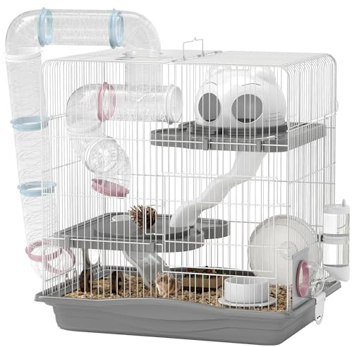 PawHut 3-Tier Hamster Cage Ramp for Dwarf Hamsters 45 x 30 x 45 cm Grey