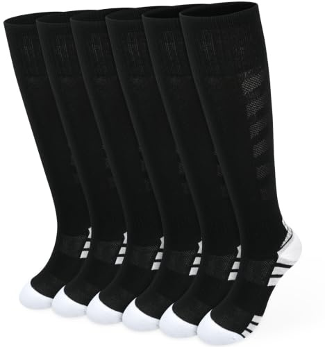 Wareet 3 Pairs Kids Football Socks,Black Boys Cushioned Sports Socks,Knee High Youth Soccer Socks for Football Rugby Training Hockey Running (UK, Age, 6 Years, 9 Years, Regular, Black/Black/Black)