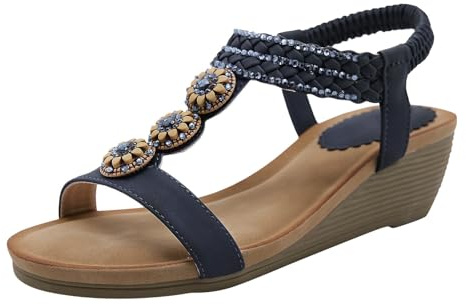 Eleganta sandaler damer kilklack lätta, sandaletter bekväma extra breda | Kilsandaler dam, platå, strass, snörskor, fiskmun fritidsskor, glitter, sommarskor, T-rem, strandskor