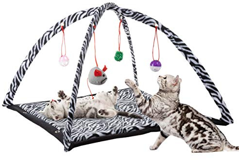 PETMAKER Cat Activity Center- Interactive Play Area Station for Cats, Kittens with Fleece Mat, Hanging Toys, Foldable Design for Exercise, Napping
