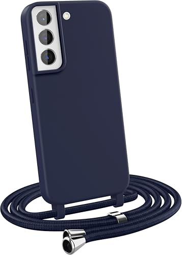MyGadget Coque Cordon pour Samsung Galaxy S21 - Cover Bumper Silicone Mat Uni avec Collier - Case Tour de Cou - Protection Anti Choc - Skin & Lanière Bleu Foncé