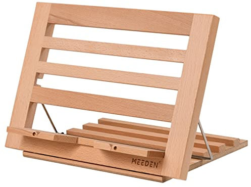 MEEDEN Book Stand with Page Holder Clips, Cookbook Holders for Reading Hands Free, Adjustable Foldable Solid Beechwood MacBook Stand for Laptop Textbook Bible File Documents - 34 x 24 cm