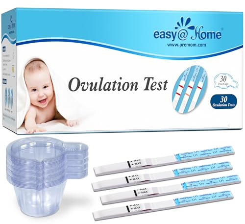 Easy@Home Ovulation Test Strips: Accurate 30 LH Ovulation Predictor Kit - Fertility Tests for Women – Powered by Premom Ovulation Tracker App | 30 LH + 30 Urine Cups
