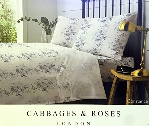 Cabbages & Roses of London Home Percale Collection Floral 4 Piece Sheet Set 100% Cotton Crisp Cool, Lightweight Moisture-Wicking Light Bedding (Constance, King (U.S. Standard)), White