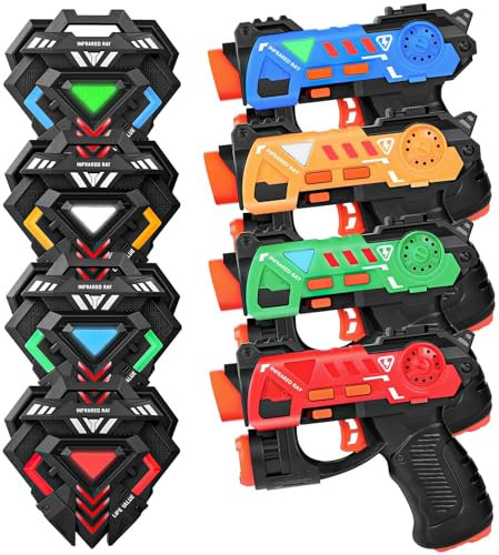4 Kit de Pistolas Juguetes Laser Tag Guns para Niños, Laser Tag para Niños de 4 5 6 7 8-12 Años, 4 Chalecos de Infrarrojos y 4 Pistolas láser, Multi Jugadores Deportes y Juguetes al Aire Libre
