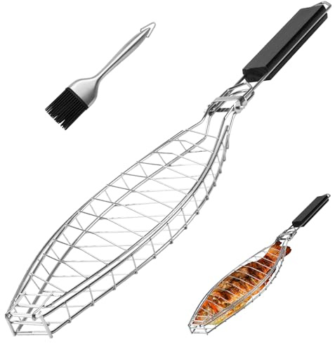 Fish Grill Basket, Stainless Steel Fish Grilling Rack For Oven With Detachable Handle , Large Whole BBQ Fish Grill Basket For Live Fish, NonStick Fish Basket for Grilling Perfect for Salmon, Veggies, And Seafood