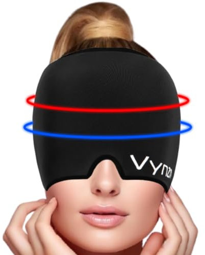 VYNZO Cuffia per alleviare l'emicrania con gel caldo e freddo, per emicrania, fascia per testa fredda per mal di testa, inodore, per alleviare la tensione sinusale, occhi gonfi (nero)