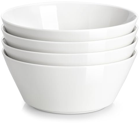 MALACASA Série REGULAR, Lot de 4 Bols en Porcelaine de 1050 ml | D 17,8 x H 7,4 cm | Bols de Petit-déjeuner pour Fruits, Salades, Soupes et Céréales | Compatible Lave-vaisselle et Micro-ondes | Blanc