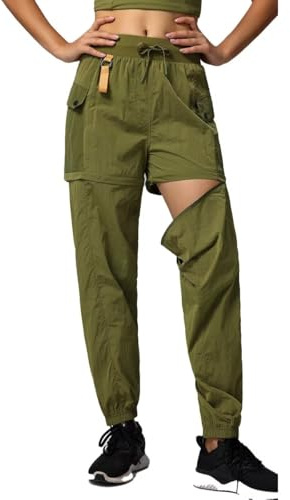 Women's Hiking Cargo Pants, Quick Dry Convertible Waterproof Outdoor Zip Off Outdoor Casual Travel Pants Green