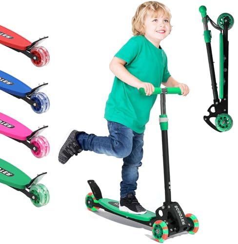 Scooter for Kids 3-7, 3 Wheel Scooters for Boy Girl Toddler Heavy Duty, Kick Scooter with Lean-to-Steer LED Wheels, 4 Adjustable Handlebar, Wide Deck, Safe Metal Rear Brake, 120 lb Capacity,Child Gift