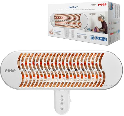 reer HeatCare+ Wickeltisch-Wärmestrahler | EcoHeat Carbon Heizelement | Infrarot-Heizstrahler mit neigbarem Kopf | Wärmespender für Babys | Energiesparend | Wandgerät mit Fernbedienung