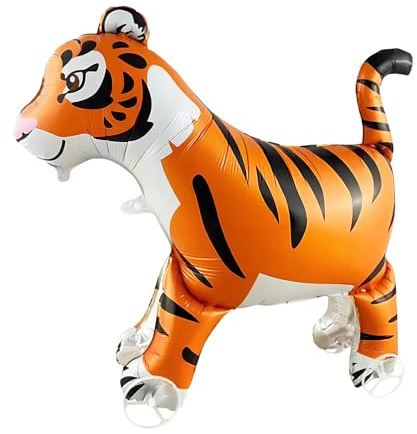 Globo de Foil Gigante Tigre Caminante con Ruedas, Globo XXL Animal del Bosque, Globo 3D Tigre de Pie para Decoración de Cumpleaños Infantil