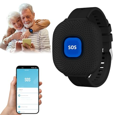 ALEENFOON WiFi Boton Emergencia Ancianos ,SOS Avisador Personas Mayores,Control de Aplicación Tuya,WiFi Pulsera Personas Mayores para Pacientes/ Ancianos/ Niños/ Mujeres Embarazadas (Negro)
