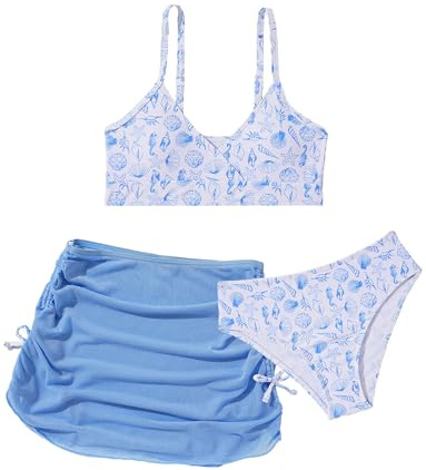 SEAUR Bikini 3 Piezas Niña Tankini Moda Color Sólido Azul Traje de Baño Tres Piezas Niña Bikini Triángulo Natación Verano 8-9 años