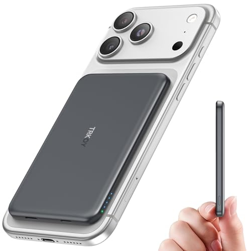 for Magsafe Power Bank, 5000mAh Ultra-Slim Wireless Portable Charger, Magnetic Power Bank Fast Charging with USB-C, Phone Charger Battery Pack Compatible with iPhone 17/16/15/14/13/12, Space Gray