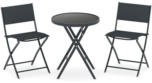 Helloshop26 Lot de 3 pièces Ensemble Bistro Pliant pour Patio 60 cm de diamètre Pratique et esthétique en métal Noir 20_0017888