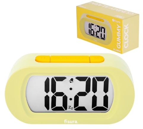 Fisura - Yellow Digital Alarm Clock, Original Gift, LED Display, Battery Operated Bedside Clock, 12/24 Hour Format, Easy-to-Read Backlight