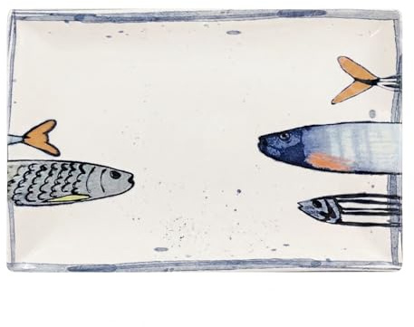 La Mediterránea Piatto di presentazione in ceramica 30 x 20 cm Peixe 2.0 piatto rettangolare decorazione pesce - 6 pezzi
