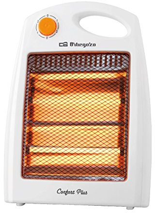 Orbegozo BP 5007, 800 W, 2 niveles de potencia, 2 barras de cuarzo, reflector protegido de alta brillantez, dispositivo de seguridad antivuelco, asa para transporte, color blanco