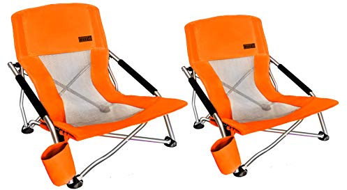 Nice C Low Beach Camping Folding Chair, Ultralight Backpacking Chair with Cup Holder & Carry Bag Compact & Heavy Duty Outdoor, Camping, BBQ, Beach, Travel, Picnic, Festival (Set of 2 Orange)