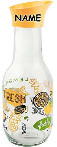 alles-meine.de GmbH 1 Liter - große Glas - Kanne/Krug/Wasserkaraffe - Getränkespender - Deckel mit Auslaufhilfe & Kippverschluß - Obst & Zitronen - inkl. Name - Karaffe Kühlk..