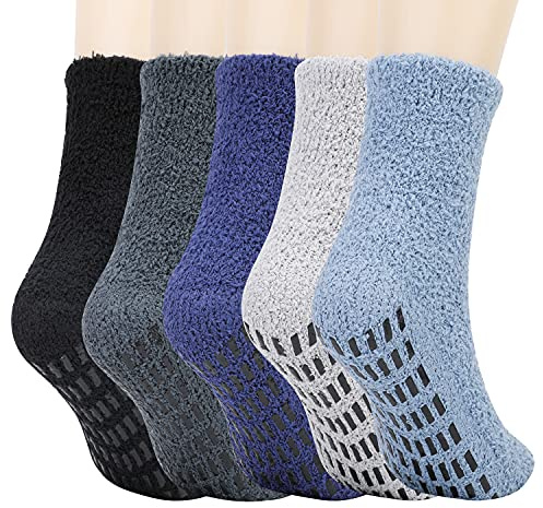 QKURT 5 Paires de Chaussettes Moelleuses Souples Antidérapantes pour le Sommeil et le Sol - Pour Hommes et Femmes