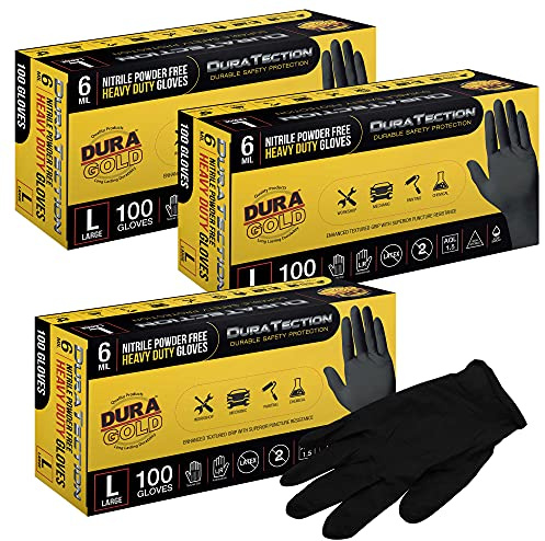 Dura-Gold HD Black Nitrile Disposable Gloves, Box of 100, Size Large, 6 Mil - Latex Free, Powder Free, Textured Grip, Food Safe