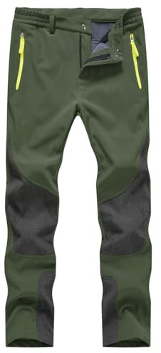 donhobo Damen Wanderhose Outdoorhose Wasserdicht Softshellhose Winddicht Warm Gefüttert Herbst Winter Skihose Snowboardhose Trekkinghose (Armeegrün, L)