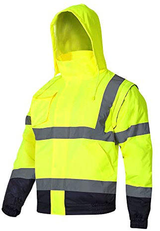 Lahti PRO Herren Warnschutzjacke | Größe: 2XL | Farbe: Gelb | Winter Arbeitsjacke | Warnjacke | Wasserdicht | Winddicht | Reflexstreifen | Isoliert | 2in1 Ärmellose | EN ISO 13688 | EN ISO 20471