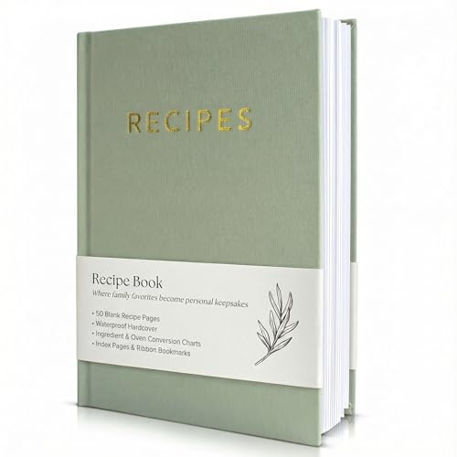 ZICOTO Libro di ricette estetico vuoto con copertina impermeabile, il quaderno perfetto per scrivere le tue ricette - Libro di cucina vuoto semplificato per organizzare le tue ricette