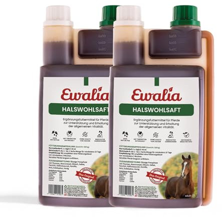 NEU! EWALIA Halswohlsaft - Beruhigendes Ergänzungsfuttermittel für Pferde, Förderung des allgemeinen Wohlbefindens, Natürliche Kräuterformel für Vitalität - mit Tierärzten entwickelt, 2x1 Liter