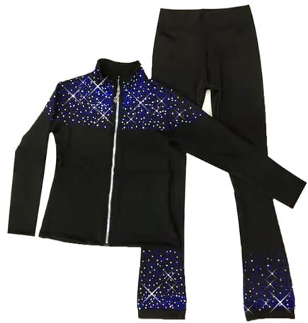 LIUHUO Eiskunstlauf-Trainingshose, Jacken, Mädchen, Fleece, glänzende Farben, Diamanten, bequem, warm, Schwarz