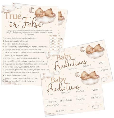 Pink Bee Parties Teddy Themed Twin Pack of Games inc True or False and Prediction Cards for 20 players