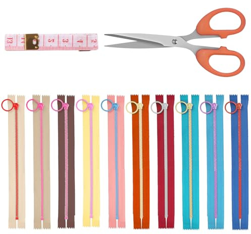 GLARKS 12pz. Set di cerniere in nylon e resina da 15cm/6in con tiraggio ad anello, 10 colori cerniera a spirale con estremità chiusa, tiraggio ad anello in lega di zinco, forbici, nastro di