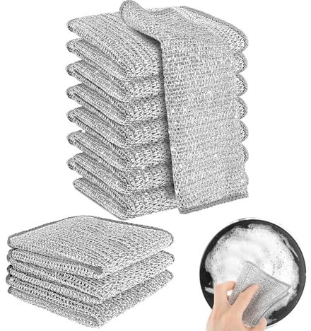 8 Pcs Wire Cleaning Cloths Multifunctional Non-scratch Wire Dishcloth Soft Microfiber Dishwashing Rags for Wet and Dry Wire Miracle Cleaning Cloths Reusable Mesh Dish Cloth for Kitchen Washing Dishes