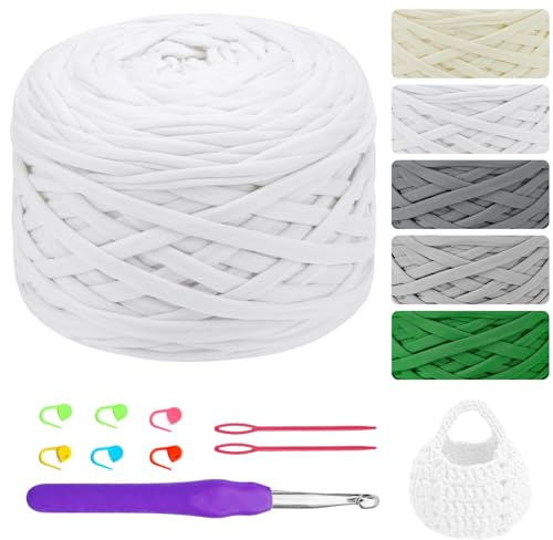 Fettuccia per Borse a Uncinetto 285g/100m Cordino per Borse Uncinetto, Filato Cordoncino per Cestini, Filato Cordoncino per Cestini, Tappeti, Fai da Te, Decorazioni, Artigianato (Bianco)