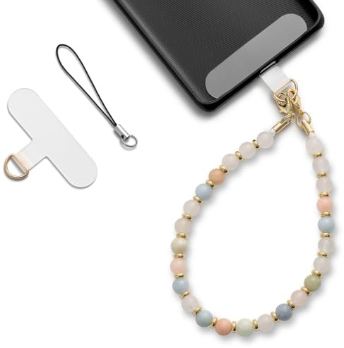 MORSUNBELA Mobile Phone Chain Short, Mobile Phone Pendant Beads Phones Wrist Strap, Bracelet Telephone Chain, Bracelet Strap Lanyard for Phones Keys Bags - Morganite