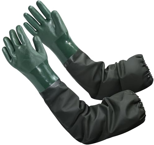 Nobgum 27 Full Arm Pond Gloves, Reusable Long Heavy Duty Gloves with Cotton Lining, Waterproof Latex Chemical Resistant Protective Glove for Resist Strong Acid, Alkali, Oil