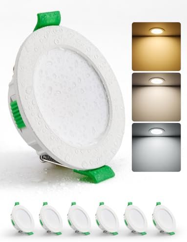 HOMEOW Faretti LED da Incasso per Cartongesso 4W, Diametro Foro 55-68mm, 29mm Ultrasottili, IP44 Faretti Led Soffitto, Regolabile Calda 2700K, Neutro 4000K e Freddo 6000K, Non Dimmerabili, Set di 6
