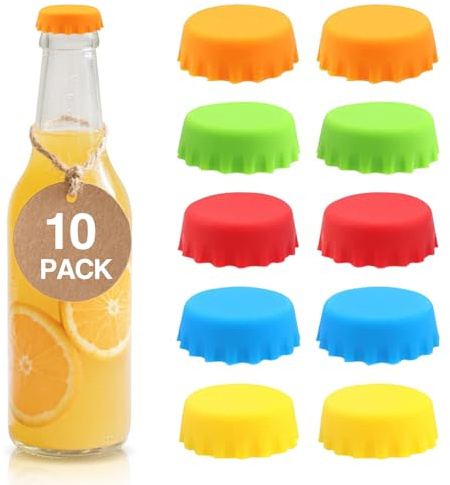 Sttrzop Reusable Beer Bottle Caps, 10 Multicolor Silicone Bottle Caps for Soda & Homebrew, Leakproof, BPA-Free, Dishwasher Safe