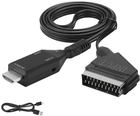 Scart to HDMI Converter HD 720/1080P Adapter for TV Scart Input to HDMI Output Lead with USB Cable All-in-One Video Audio Adapter for DVD Player HDTV STB VHS Xbox PS3 Sky Blu-Ray Monitor Projector