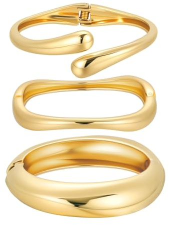 Emibele Brazaletes Oro para Mujeres, 3PCS Brazaletes Dorados Gruesos Irregulares Con Bisagra, Moda Brazo Ancho Manguito Minimalista Grueso, Regalos de Joyería para San Valentín Navidad Cumpleaños