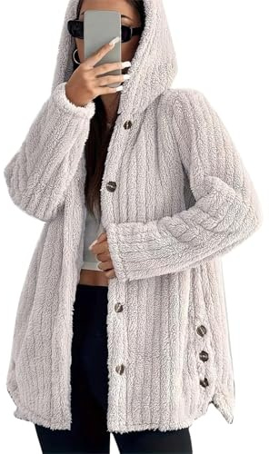 HSUAYEUD Strickjacke Langarm Damen Strickmantel Longstrickjacke Lose mit Kapuze Strickcardigan Bequem Gestrickt Übergangsjacke Grobstrick-Cardigan Wintermäntel