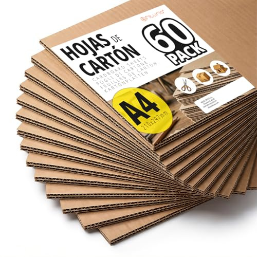 Kartonplatten, Fester Bastelkarton für DIY, Architekturprojekte, Verpackung und Versand Schutz, 1-2 mm Dicke, Format A4 (210 x 297 mm), 60 Stück - Ofituria (A4, 60 Blatt)