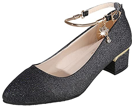 Escarpins Mary Jane pour femme - Escarpins de princesse - Paillettes scintillantes - Lisses - Élégantes et confortables - Chaussures de danse - Chaussures à talons hauts - Pour fête de la bière, O